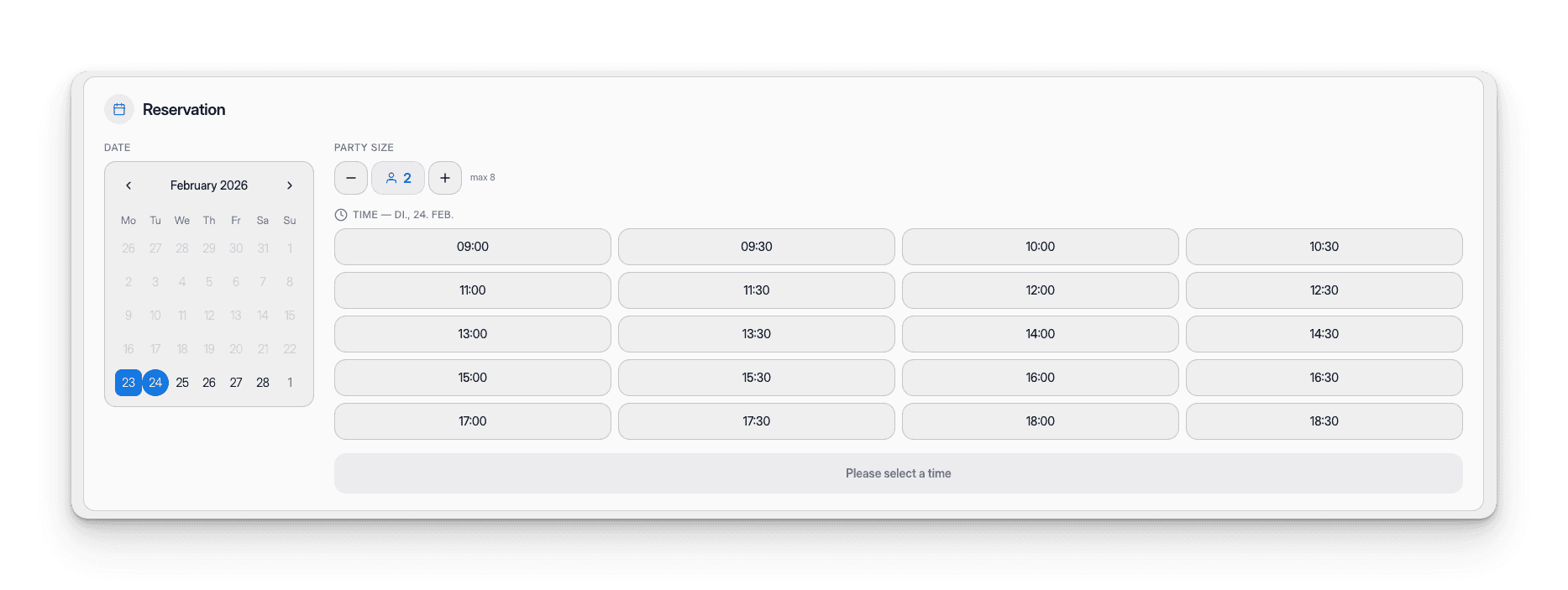 Finditly Reservierungssystem Dashboard