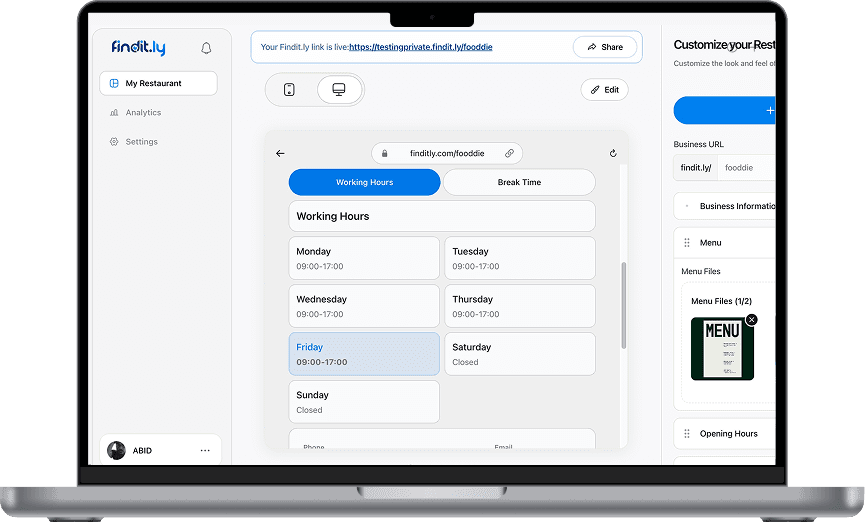 Finditly Desktop Ansicht